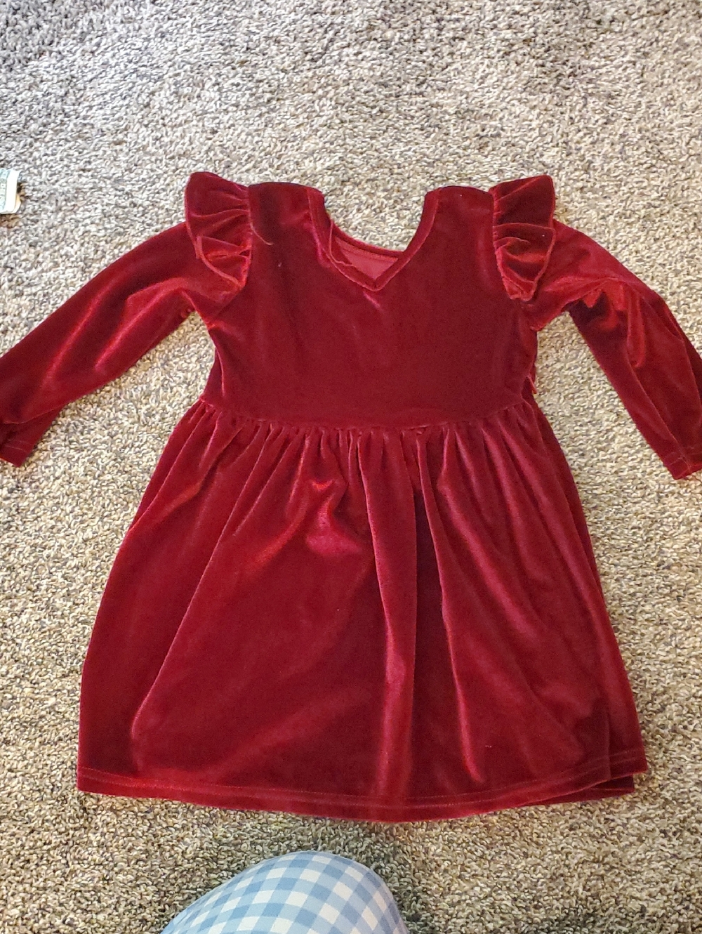 Velvet Ruffle Sleeve Dress in Deep Red